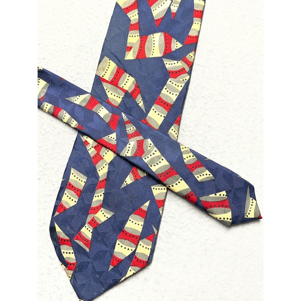 Luciano Gatti Men Silk Tie Navy Blue Red Yellow Geometric Abstract Made in Italy